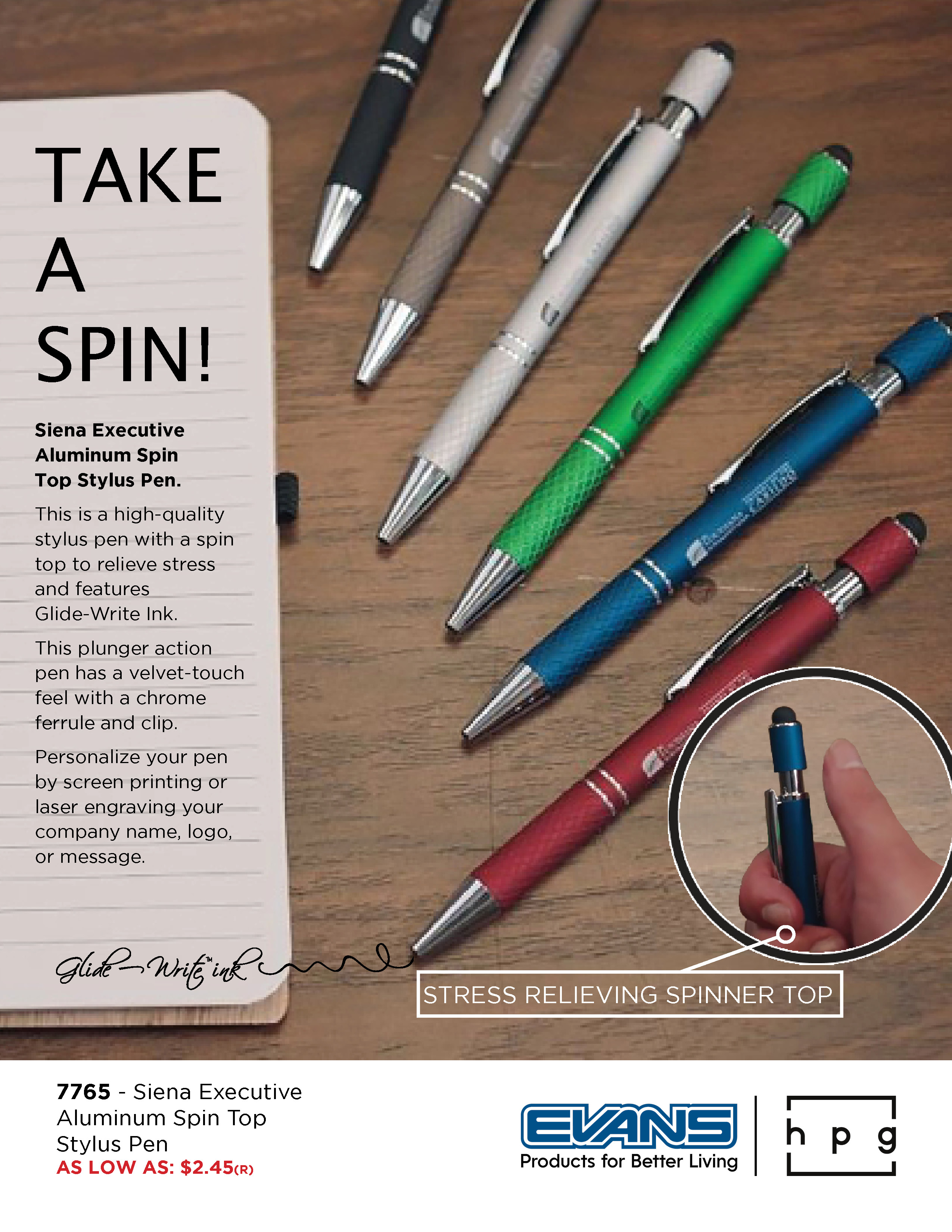 Siena Executive Aluminum Spin Top Stylus Pen