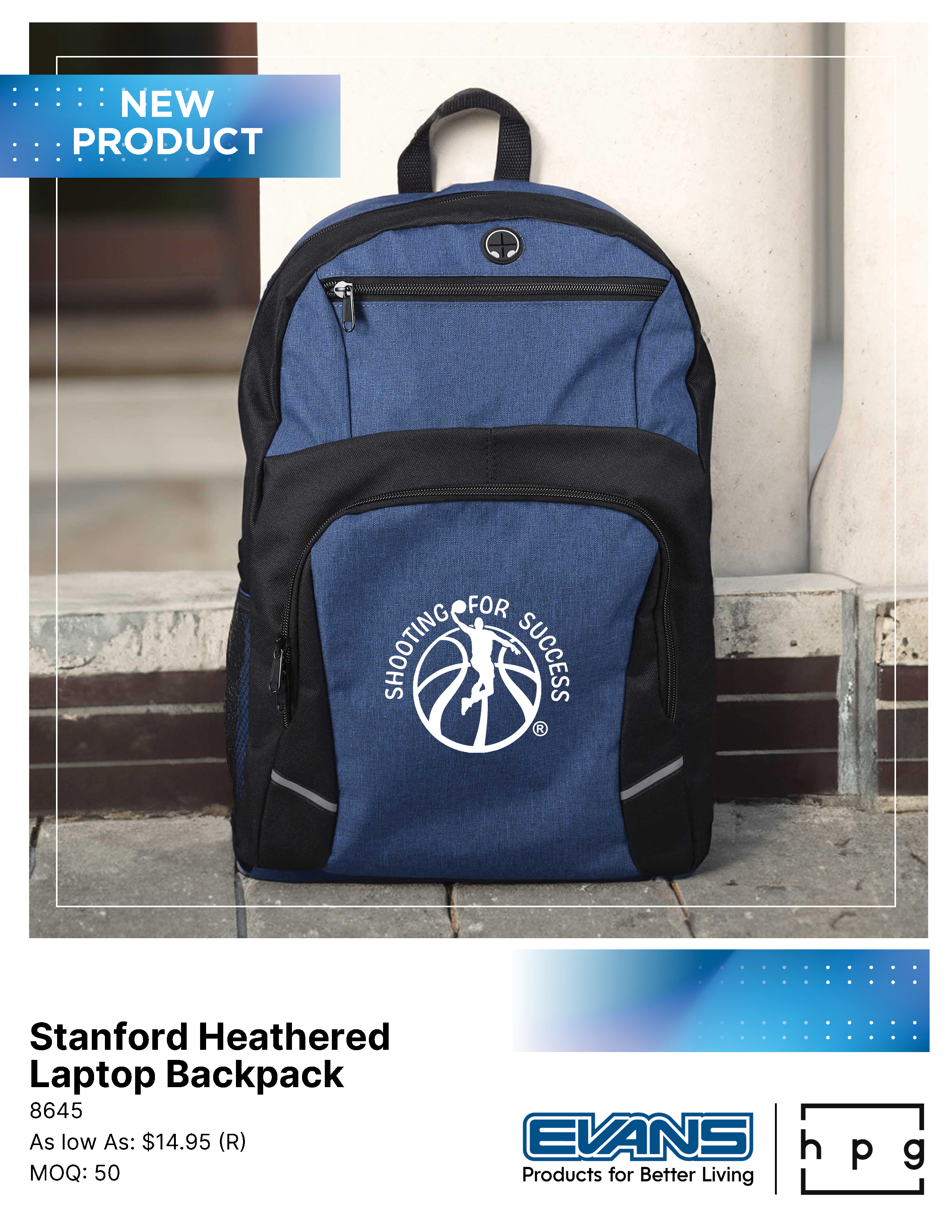 8645 - Standford Heathered 16" Laptop Backpack