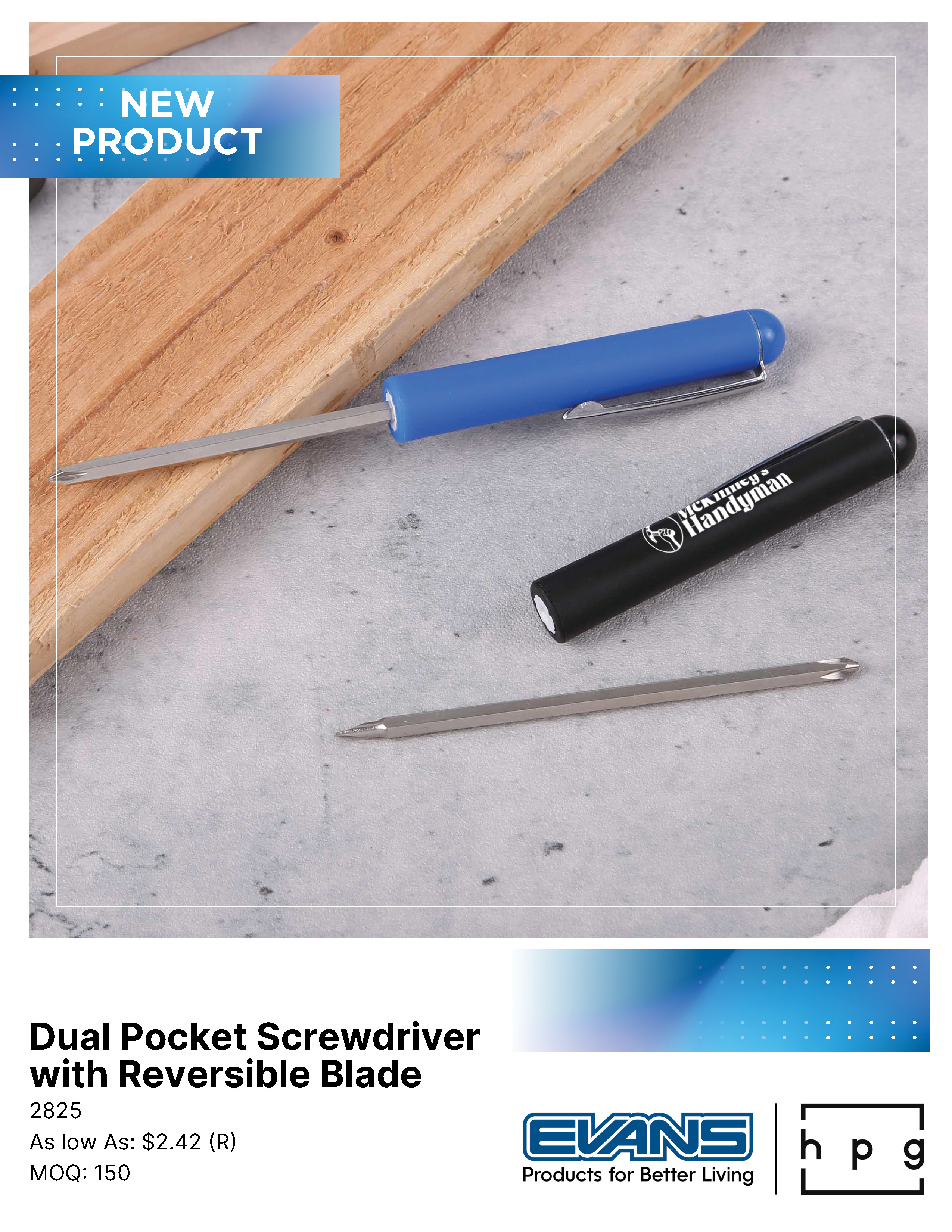 2825 Dual Pocket Screwdriver with Reversible Blade