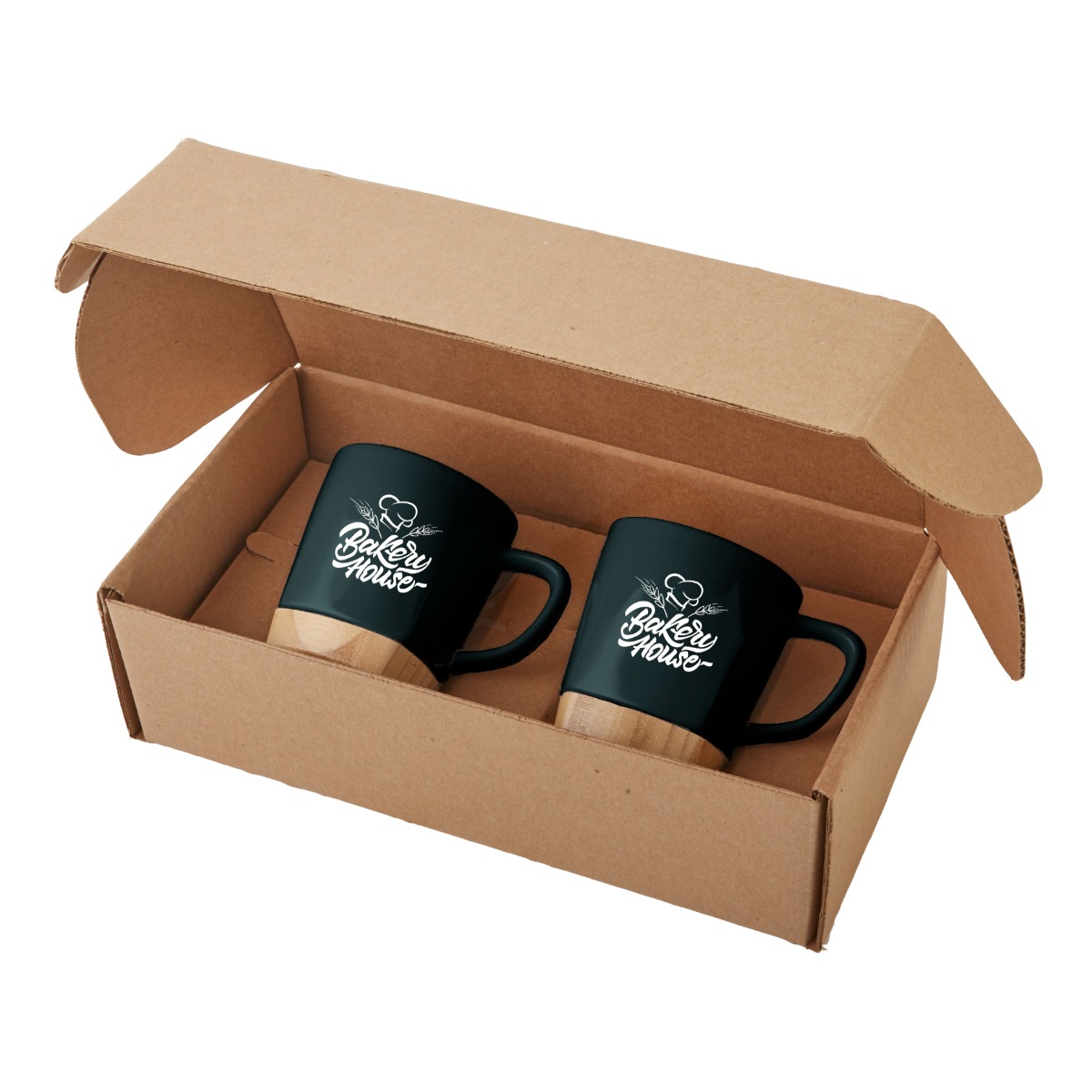 11 oz. Ceramic Mugs with Removable Bamboo Coaster Gift Set