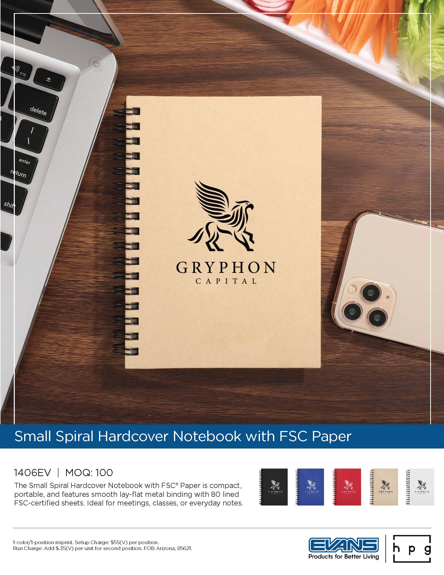 1406EV Small Spiral Hardcover Notebook with FSC Paper