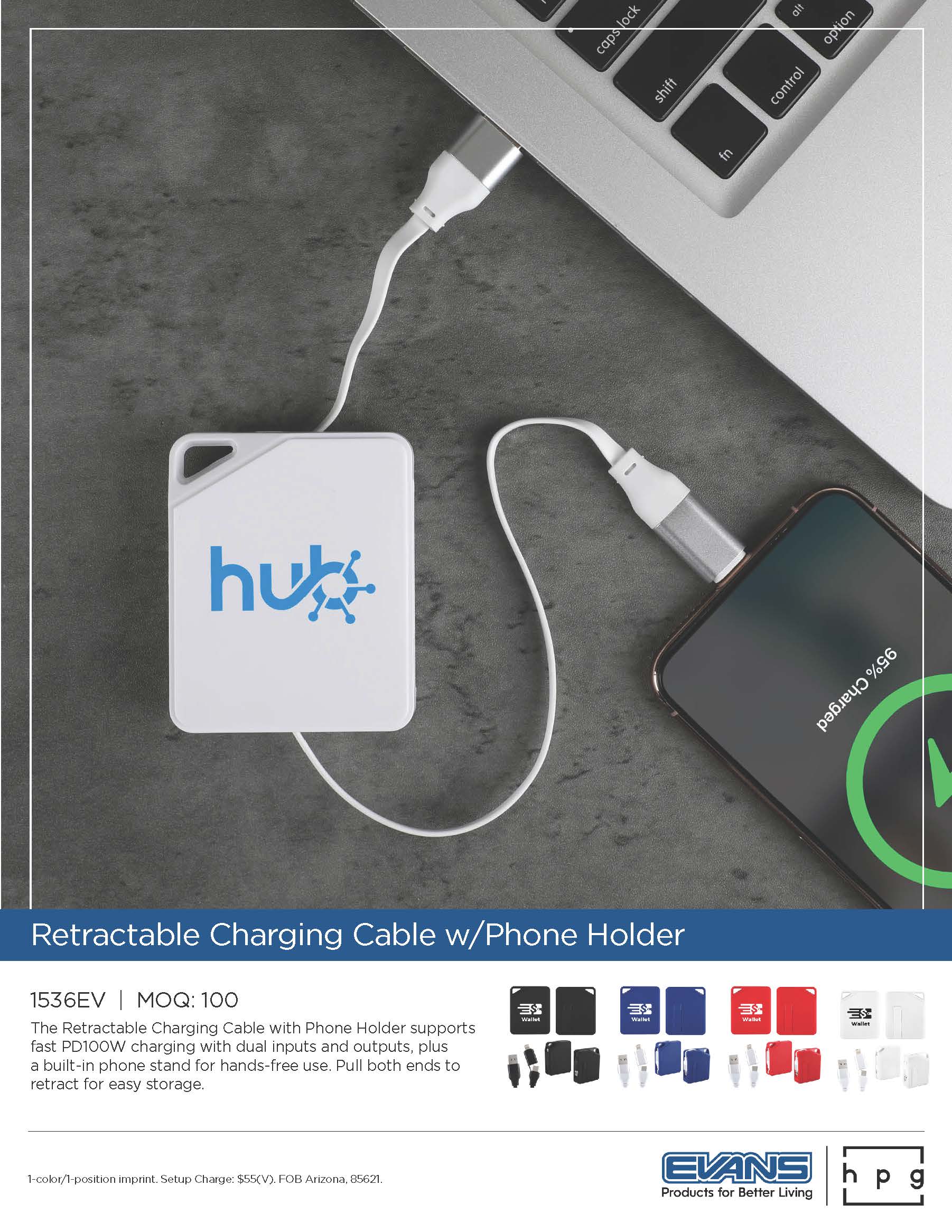 1536EV Retractable Charging Cable w/Phone Holder